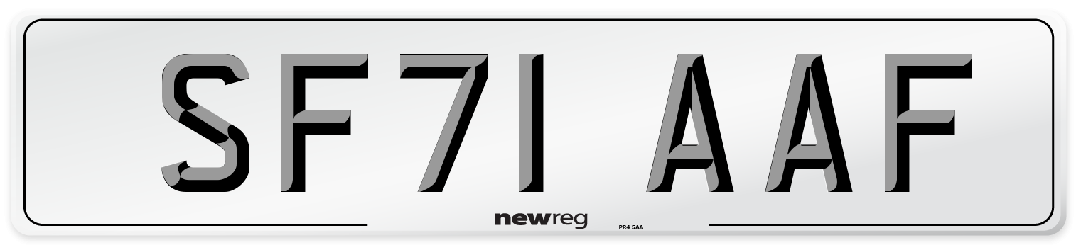 SF71 AAF Number Plate from New Reg